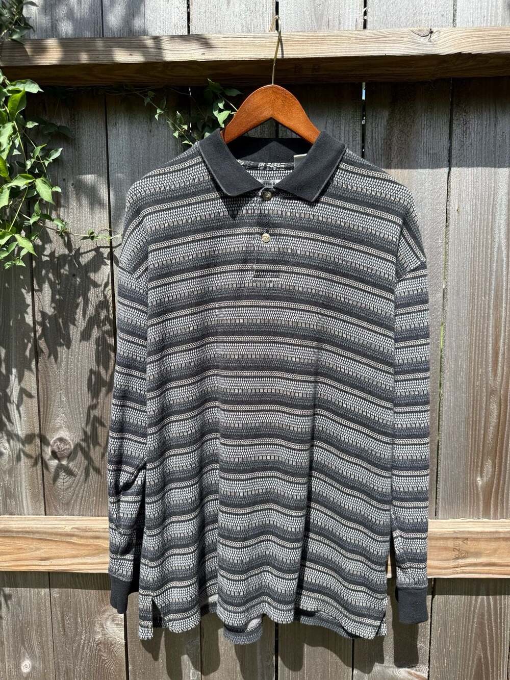 Knightsbridge Long Sleeve Polo Shirt Size Large Gray Patterned Knit